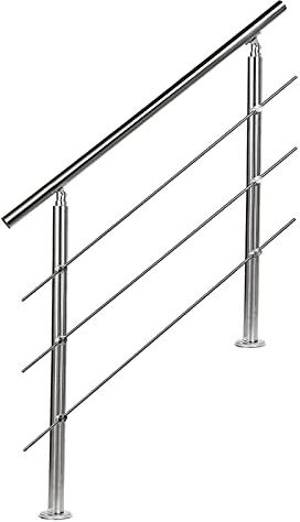 EINFEBEN Barandilla de acero inoxidable cepillado de 100 cm con 3 travesaños, diámetro de 42 mm, barandilla para escaleras de interior y exterior