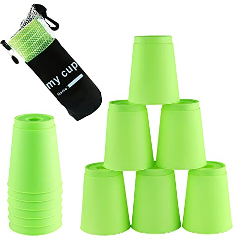 12 Stück Stacks Cups, ZoneYan Sport Stacking, Sport Stacking Set, Dosenwerfen Kinder, Wurfspiel Kinder, Party Speed Challenge-Spiel, Spiele im Freien, Grün
