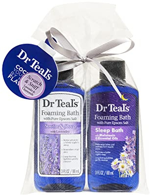 Dr Teal's Foaming Bath Holiday Gift Combo Pack (6 fl oz Total), Soothe & Sleep with Lavender, and Sleep Bath with Melatonin.