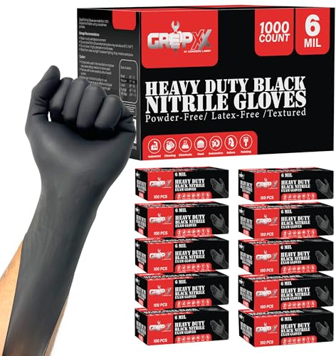 London Labs Heavy Duty 6 Mil Black Nitrile Gloves - Disposable, Latex & Powder Free | Mechanic, Food Prep & Tattoo | Rubber Gloves for Cooking, Cleaning & Household |Bulk Case of (1000)