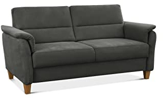 CAVADORE 3er-Sofa Palera mit Federkern / Kompakte Dreisitzer-Couch im Landhaus-Stil / passender Sessel und Hocker optional / 179 x 89 x 89 / Mikrofaser, Grau