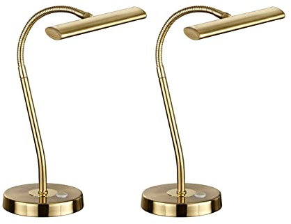 meineWunschleuchte 2er SET dimmbare Schreibtischlampen mit Flexarm in Messing matt, Höhe 35cm