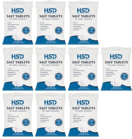 HSD Water Softener Tablets Removes Odors, Limescale & Residue, Deep Clean Units: 10kg Tablets Size: 1 Pack, Pack of 10kg salt tablets For Everyday Clean and Shine (Pack of 10)
