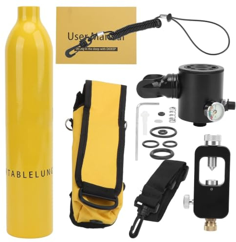 SUNGOOYUE Tauch Sauerstoff Zylinder, 0,5 L Aluminium Legierung Tragbarer Sauerstoff Tank Unterwasser-Versch Nauf Pause Zum Tauchen Tauch-Set mit Adapter (Gelbe Sauerstoffflasche + gelbe)