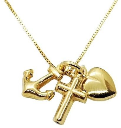 Collana Uomo Donna Fede Speranza Carità Argento 925 Placcata Oro