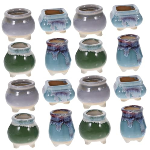 BESPORTBLE 16piezas Mini Macetas Cerámicas Decorativas para Suculentas Conjunto para Plantas Pequeñas Diseño Sencillo y Color Aleatorio para Decoración De Hogar y Jardín
