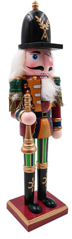 Hsthe Sea 2Pcs Wooden Nutcracker Soldiers, 30cm Large Christmas Nutcracker Soldier Ornament, Premium Pine Wood Painted Soldier for Fireplace Party Decoration (Trumpet, Drum)