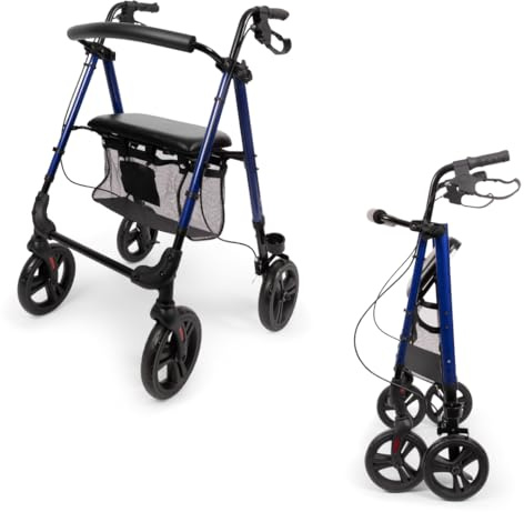Parvum Nova Rollator – Leichter und stabiler Rollator für Senioren, faltbar und höhenverstellbar, mit Sitz, Rückenlehne, Tasche, Stockhalter, pannensicheren Rädern – nur 7,1 kg – Gehhilfe - Blau