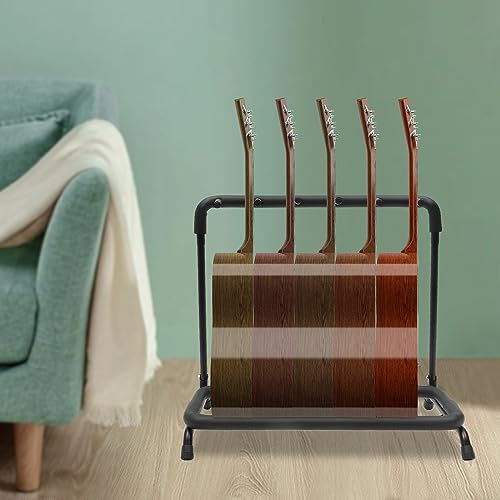 Mermajestic Gitarrenständer, Abnehmbares Mehrfach Gitarrenhalter, Metall Gitarrenständer, Zuhause oder Studio Gitarren Bodenständer mit Verstellbare Füße für Klassik Gitarre, E-Gitarre (5 Kopf)