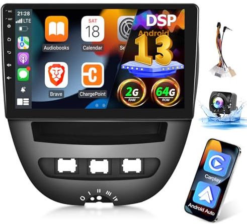 Car Radio for Toyota Aygo/Peugeot 107 /Citroen C1 CarPlay 2005-2014 2G+64G | 10.1 inch Touch Screen Stereo/Android System/Car Play/Android Auto/DSP Audio/1080P/SWC/Bluetooth/WiFi