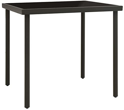 HETFTJN Table de jardin à bière - Petite table de camping - Table de jardin - Anthracite - 80 x 80 x 72 cm - Verre et acier - Pour salle à manger, cour, balcon, extérieur