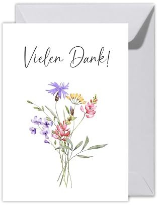 WBdesignz XXL Danke Karte Vielen Dank mit Umschlag - Dankeskarte - Danksagung mit Blumen - Abschiedskarte zum Abschied & Dankeschön - für Hochzeit - Kollegen, Freunde, Männer & Frauen (XXL DIN A4)