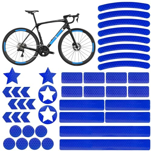 Tsathoggua 42 Stück Fahrrad Felgen Aufkleber, Fahrrad Reflektoren Aufkleber Set, Reflektoren Fahrrad Sticker mit Verschiedenen Formen, Leuchtaufkleber für Fahrrad, Motorräder, Kinderwagen (Blau)