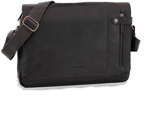 ALMADIH Leder Umhängetasche DYLAN Premium Rindsleder - Ledertasche mit Laptop Fach 15 Zoll Aktentasche Messenger Unitasche Schultertasche Freizeittasche Tragetasche braun