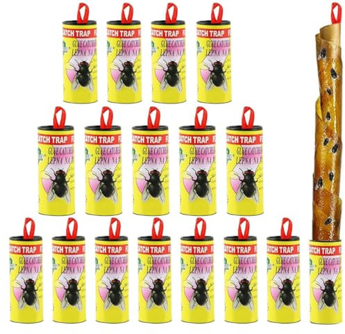 16 Pezzi Strisce di Carta Antimosche, Acchiappamosche Trappola per Mosche, Trappole Adesive per Nastri Antimosche, Rotoli di Carta Antimosche, per Mosche, Insetti, Zanzare e Falene