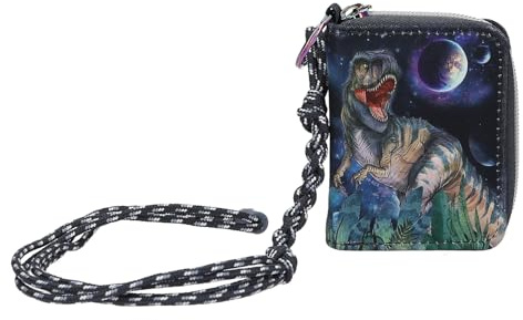 Depesche 13133 Dino World Galaxy Portemonnaie, Dunkelblau | Weltall Dinosaurier Motiv, Geldbörse, mit Lanyard-Band