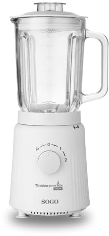 Sogo Batidora de Vaso Titanium Powermix 1000, 1000 W, Jarra de 1,5 L, Cuchillas con Recubrimiento de Titanio, 2 Velocidades, Picahielo