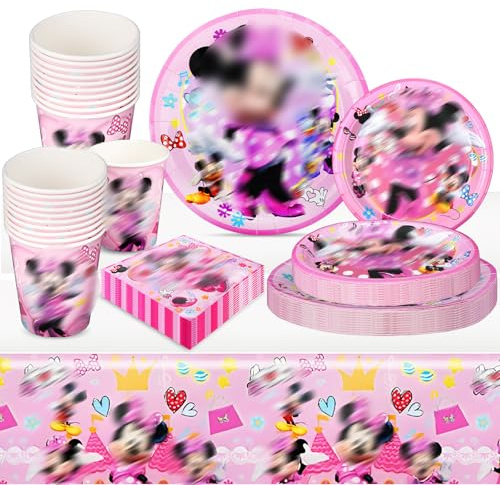 51 Stück Rosa Geburtstag Partygeschirr Set, Geburtstag Party Dekoration,Party Tableware Set Enthält Teller Tischdecke Servietten Tassen 10 Kinder
