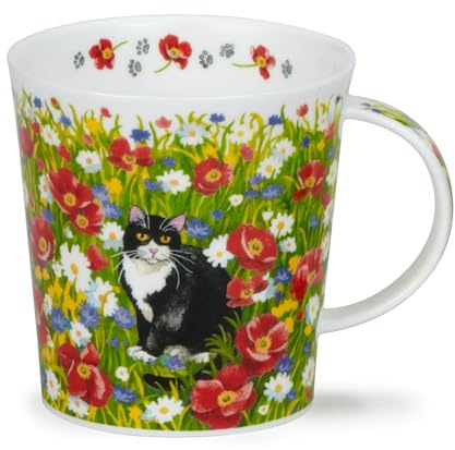 Dunoon Lomond Garden Mug en porcelaine anglaise Motif chat et fleurs sauvages Noir/blanc
