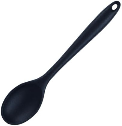 Cucchiaio da zuppa in silicone, manico lungo, antiaderente, resistente al calore, cucchiaio da cucina per yogurt, gelato, cucchiaio per mescolare e zuppa (nero)