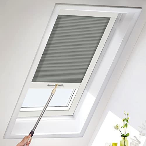 Keego Skylight Blinds for Roof Window Light Filtering Pleated Blinds Energy Saving Noise Reduce Cellular Shades Easy to Install (Gray, Custom Size)