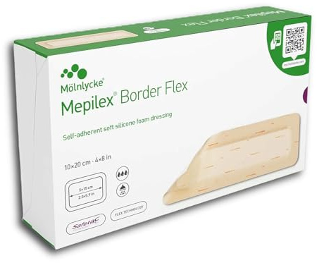 Mepilex Border Flex, 10 x 20 cm, självhäftande mjukt silikonskumförband, 10 st.