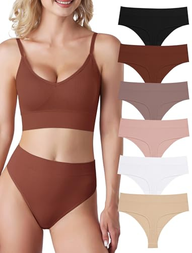Evolyline 6-pack string, tanga, dam, magkontroll, kalsonger, tanga, dam, sömlösa stringar, tanga, set, hög midja, underkläder, kvinnor, bomull, string, ventilerande, mjuka trosor, 2 flerfärgad, M