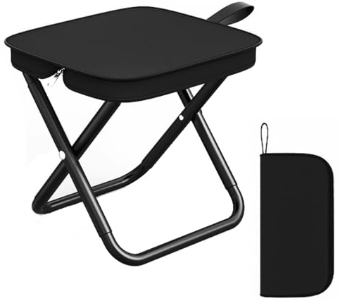 TONGIHS 1 PCS Sgabello pieghevole, per escursionismo, Pesca, Nero | Acciaio al carbonio&Tessuto Oxford,Dimensioni da chiuso:26x7x9,5cm, Resistente,Ripiegabile,Facile da trasportare,per Riposo