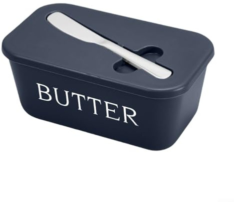 Beurrier avec récipient à beurre en plastique avec couvercle rainuré pour cuisine, table à manger, stockage des aliments multifonction, 16,7 x 9,7 x 7,4 cm (bleu)