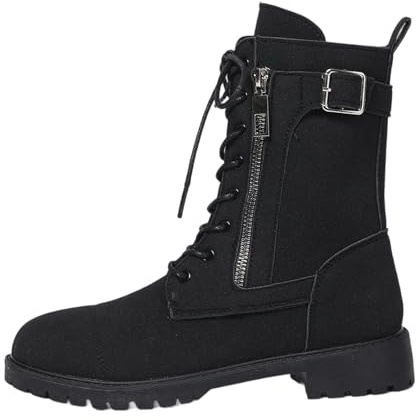 Generisch 2026 Stylish Women's Mid-Calf Boots for All Seasons, Ankle Lace-Up Boots with Thick Sole Buckle for Leisure, black, 10 UK
