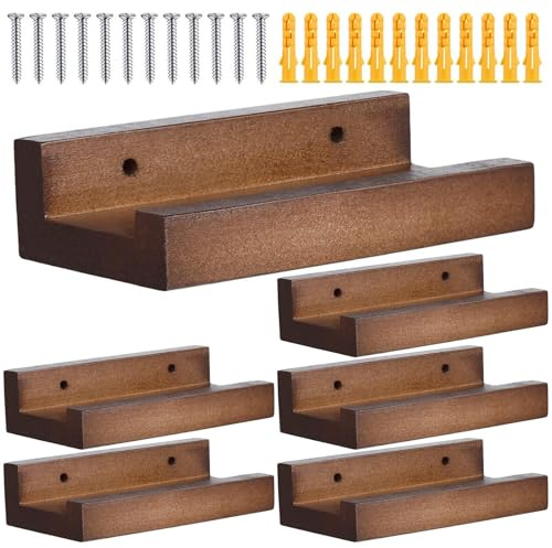 Support mural pour album – Lot de 6 supports de disques en bois rustique, décoration moderne, étagère flottante pour livres en vinyle, amateurs de musique, galerie et organisateur mural