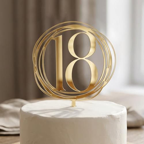 Gold 18th Birthday Cake Topper, Reusable Party Decoration for Women Men | Shiny gold acrylic cake topper, for 18th birthday and anniversary celebration cake, simple and elegant style
