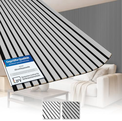 AKUSTIKO Lamella Akustikpaneele 2 Stück 280x60cm - flexible Filz MDF Wandpaneele fugenlos - überlappende Holz Lamellenwand, Holzlamellen dünn - Akustik Wandverkleidung (3.36m² Smooth Grey)