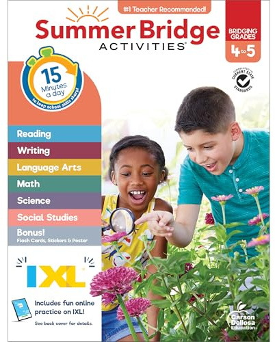Summer Bridge Activities 4th to 5th Grade Workbooks All Subjects, Math, Language Arts, Reading Comprehension, Science, Social Studies, Writing, Fitness, Flash Cards, Stickers and More