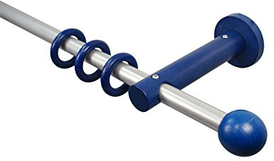 Gardinenstangen 16 mm aus Metall und Holz Alu/Blau Endstück Kugel, 120 cm