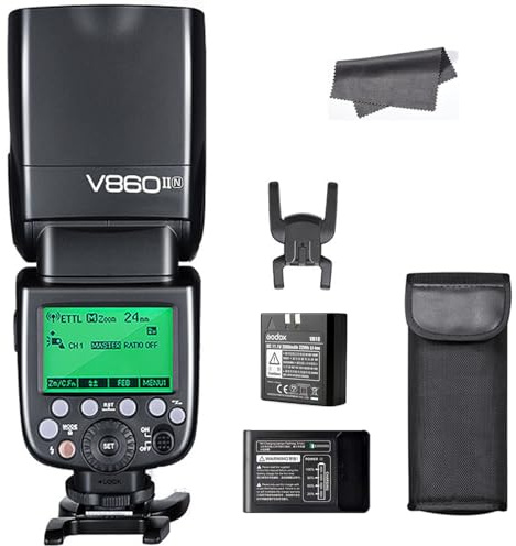 Godox V860II-N TTL Flash for Nikon Camera, 2.4G GN60 HSS 1/8000s, 650 Full Power Flashes Speedlight Compatible for Nikon D3300 D3400 D5300 D5600 D7000 D7100 D610 D800 D810 D850 Z5 Z6 Z7 Z9