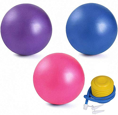 MoldFun 3 Pack Mini Exercise Balls with Air Pump, 9-10 Inch Grade Anti Burst Slip Resistant Small Pilates Ball for Yoga Fitness Stability Barre Balance Training Physical Therapy