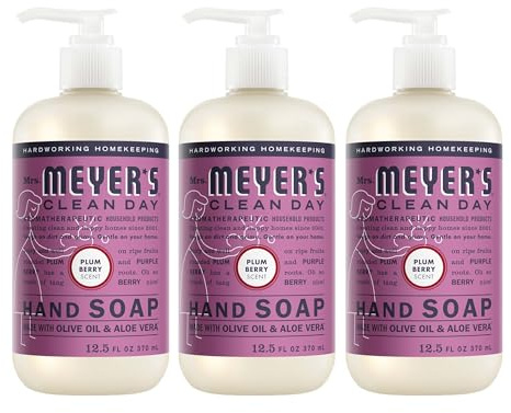 MRS. MEYER'S CLEAN DAY Liquid Hand Soap, Cruelty Free, Plum Berry Scent, 12.5 oz- Pack of 3