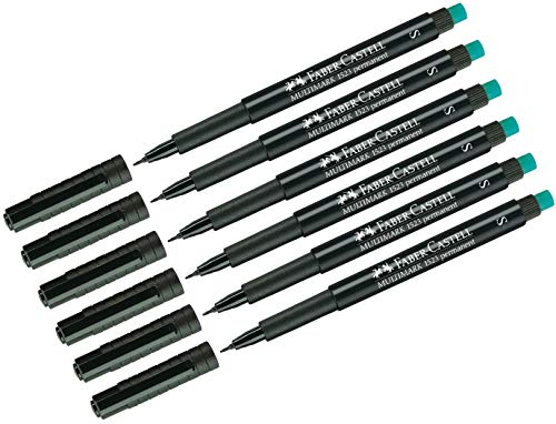 Faber-Castell 152399 – Märkpenna Multimark S, permanent, svart (svart | 6-pack)