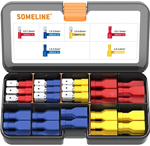 SOMELINE Kabelschuhe Set Flachstecker Quetschverbinder Sortiment, Aderendhülsen Set 0,34-6,0mm², 6 Type Crimpzange Kabelschuhe, Flachsteckhülsen, Kabelverbinder, Kabel Stecker, Rundstecker