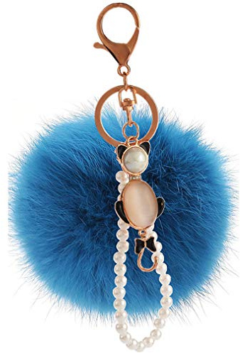 Schlüsselanhänger plüsch Ball glänzend Strass Perle DIY Mode Opal Katze Glitzer Weich Schlüsselring bommel Keychain Handtaschenanhänger Dekor Autoschlüssel-Anhänger Plüsch-Kugel Pompom (# 8)