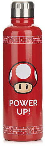 Paladone Botella de Agua Super Mario Champiñón - Botella Acero Inoxidable para Bebidas Calientes o Frías, Producto Oficial, 500ml