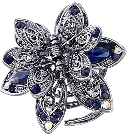 Baoblaze Metall Blume Haaklammer Strass Haargreifer Haarspange Haarclip Haarkralle Haarschmuck für Damen, Mädchen - Dunkelblau