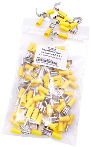 50 Stück Flachsteckhülsen mit Abzweig Abzweigverbinder gelb 4-6mm² 6,3mm, Flachsteckverteiler Kabelschuhe doppelt Steckverteiler Doppel