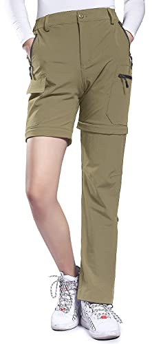 Hiauspor Damen-Zip-Off-Wanderhose-Atmungsaktiv-Trekkinghose Schnell Trockend Abnehmbar Outdoorhose Stretch Funktionshose Sommer Hosen (Khaki, XL)