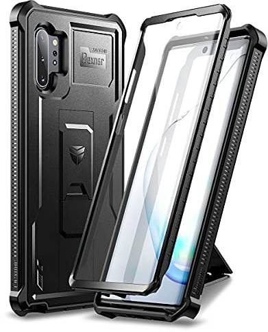 Dexnor Kompatibel mit Hülle Samsung Note 10 Plus, [Eingebaute Displayschutzfolie und Ständer] Strapazierfähiger Schutz in Militärqualität Stoßfeste Schutzhülle– Schwarz