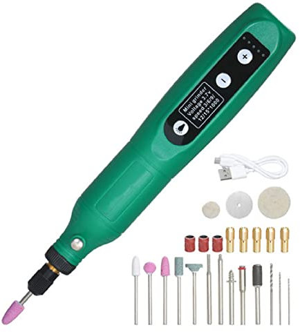 Mini Amoladora Eléctrica, Con 24 Accesorios,Herramientas Rotativas, Kit de Mini Taladro Manualidades Inalámbricas de 3.7V, Con luz LED, Para Proyectos de Manualidades y Creación de Bricolaje