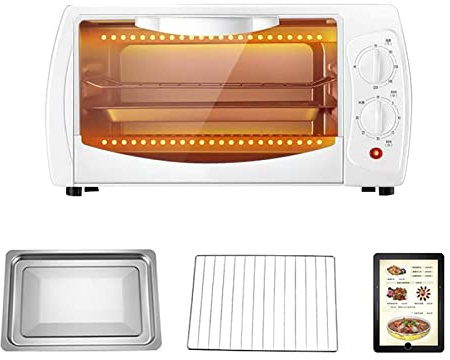 MXXHFC Mini Horno: Horno eléctrico y Parrilla de encimera, Temperatura Ajustable de 70-230 ℃, función de Temporizador de 60 Minutos, cocción versátil, Negro (Blanco)