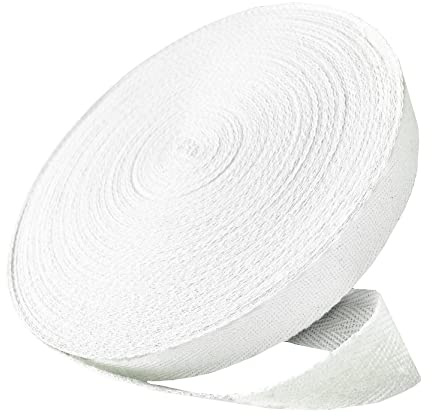 Abbaoww 45,7 m Baumwoll-Twill-Klebeband, 3,8 cm, weiches natürliches Gurtband, Fischgrätenband zum Nähen, Basteln, Weiß