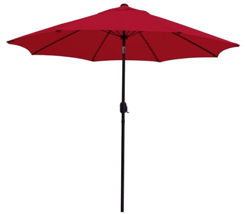 2.7m Wind Up Parasol – Tilt and Crank Mechanism - Polyester Canopy – Stylish Garden Umbrella in Green, Blue, Terracotta, Grey or Beige. (Red)